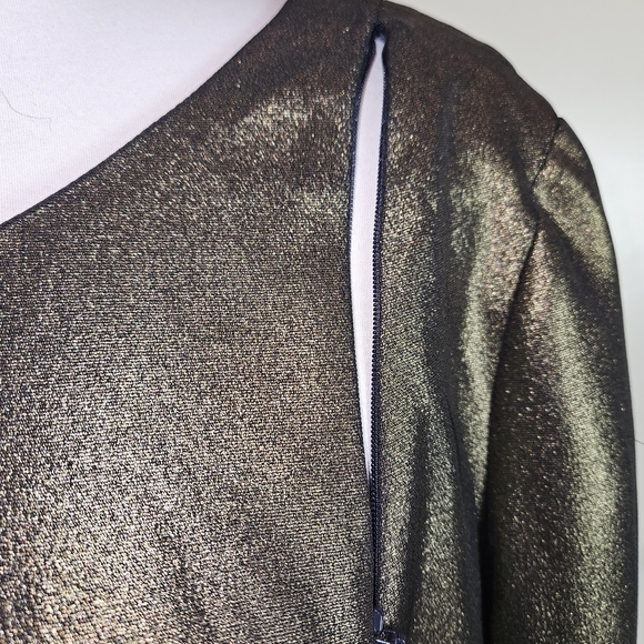 Akris Gold Metallic 100% Mulberry Silk Sheath Dress Sz 16 Evening Party Wedding - Picture 3 of 16